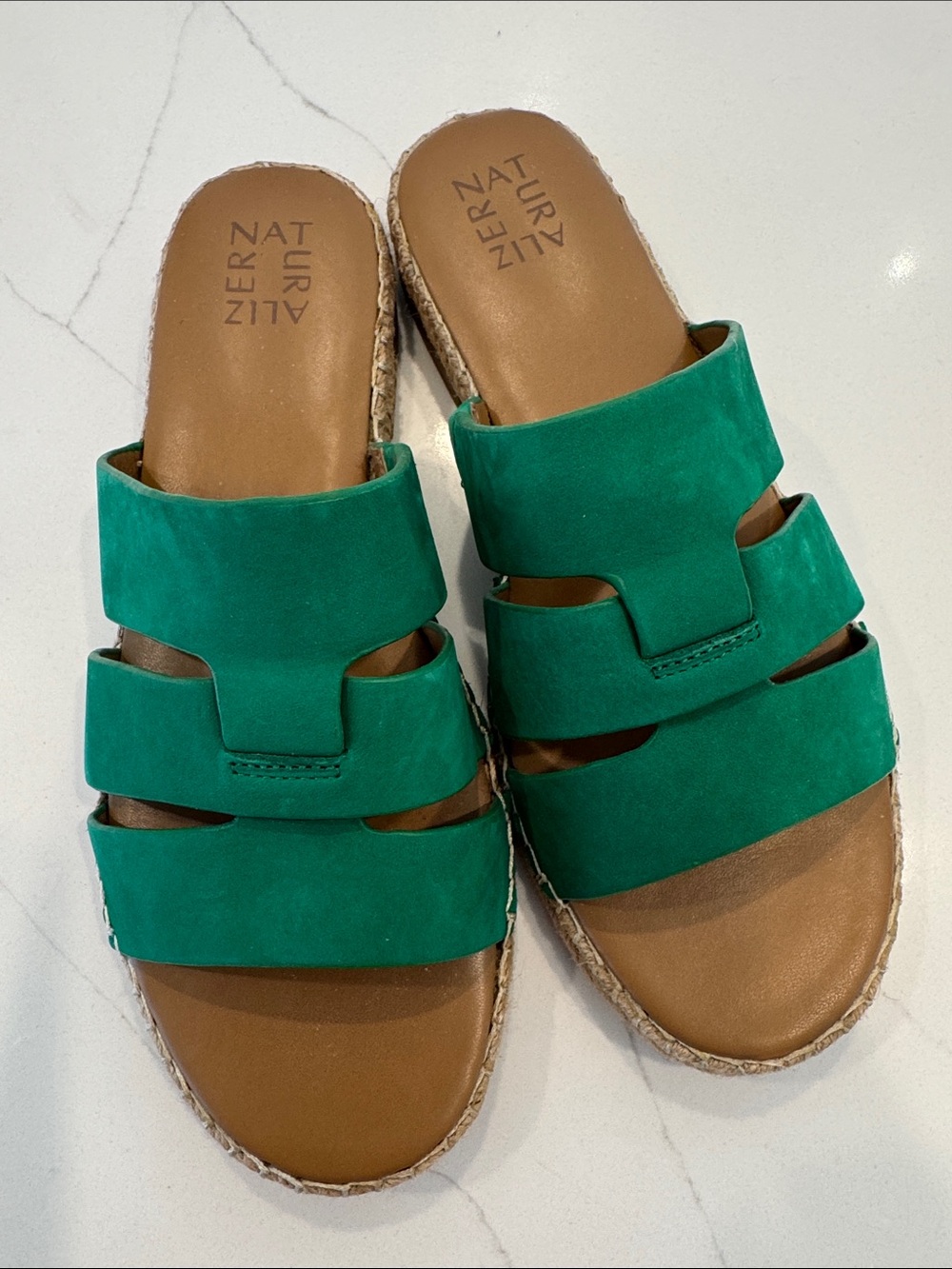 Naturalizer Emerald Green Triple-Strap Suede Slide Sandals